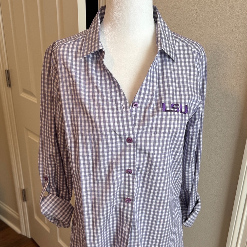 Antigua Purple Checkered Women's Top